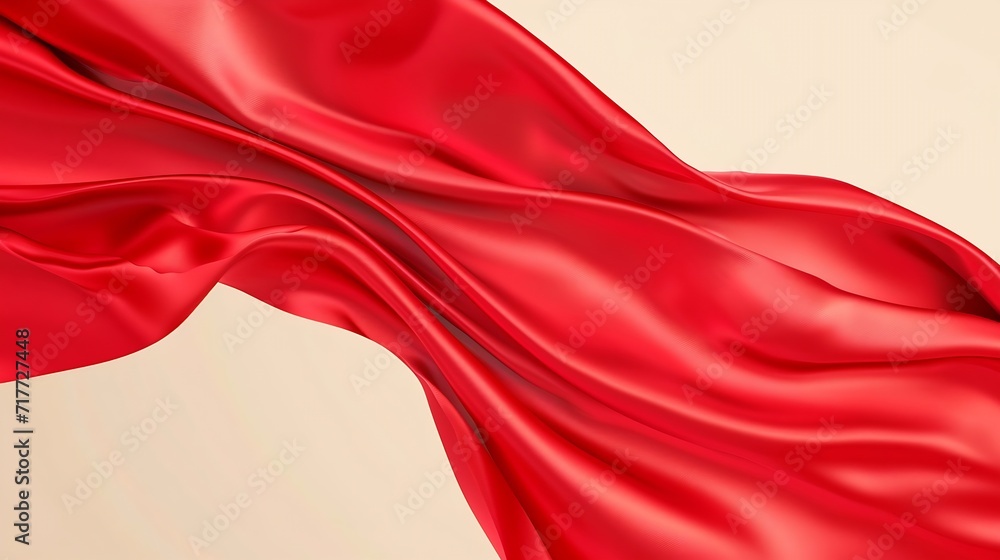 Poster generative ai : flying red silk textile fabric flag background.