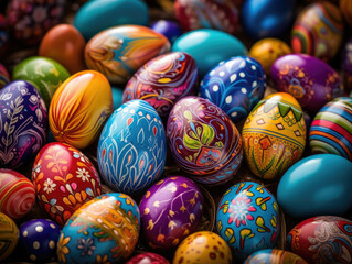 Fototapeta na wymiar Colorful Painted Easter Eggs Piled Together