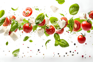 Mozarellasalattraum: Frische Sommerküche in einem herrlichen Bild von Tomatenscheiben und Basilikumblättern, vereint zu einem erfrischenden Mozarellasalat mit Balsamicodressing