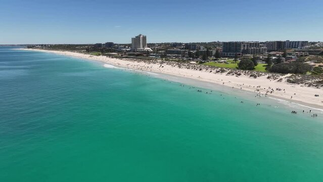 surfing scarborough beach perth australia amazing white sand turquoise sea 4k drone footage