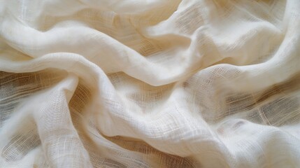 Generative AI : Fabric backdrop White linen canvas crumpled natural cotton fabric