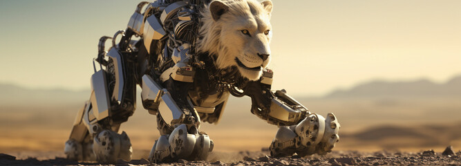 a robotic lion with advanced mobility features to navigate difficult terrains - obrazy, fototapety, plakaty