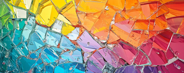 A shattered mirror reflecting fragments of a vibrant spectrum, representing the beauty found in broken yet resilient hearts.