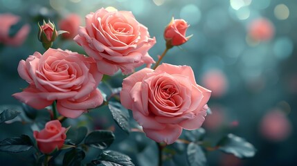 Generative AI : Beautiful pink roses on a soft background
