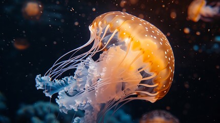 Generative AI : glowing jellyfish chrysaora pacifica underwater