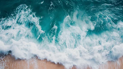 Fototapeten Majestic Ocean Breaking On Shore - Serene Beach Scenery For Relaxing Summer Wallpapers - Top View © R.I.T.A. Creatives