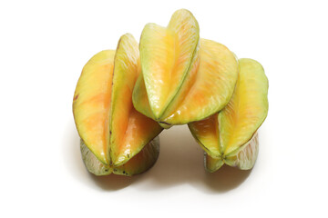 Stacked Three fresh organic star fruit delicious isolated on white background clipping path