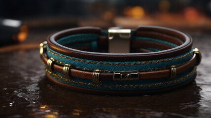 A Beautiful Leather bracelets for men. - obrazy, fototapety, plakaty