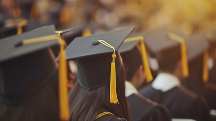 Generative AI : graduation,Student hold hats in hand during commencement success graduates of the university,