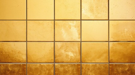 Close-Up of a Vibrant Yellow Tiled Wall in Gold. Grunge texture. Luxury trendy background.