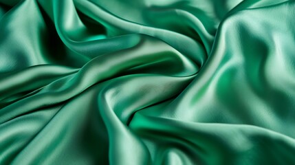 Generative AI : Texture, background, pattern. Texture of green silk fabric. Beautiful emerald green soft silk fabric.