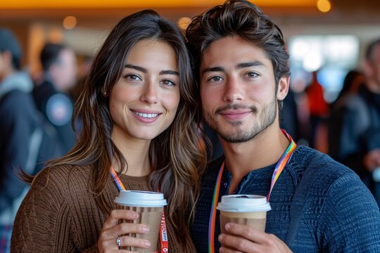 Coffee and Rainbow Lovers: A Cute Couple's Coffee Break Generative AI