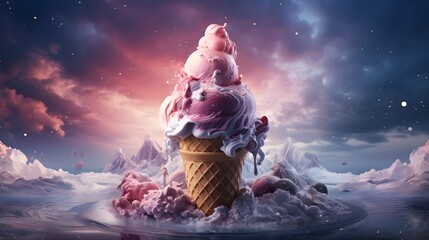 The ice cream of your dreams, The most delicious Dessert in the clouds - obrazy, fototapety, plakaty