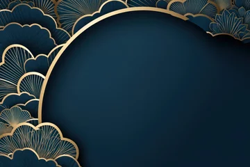 Fotobehang Elegant Blue Paper Cut Gold Rim Antique Poster Background © bagoesanggito