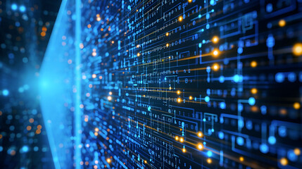 Fototapeta premium Abstract backdrop of network nodes, connections, neural connections, global technology and internet concept, digital graphics, virtual reality, server, copyspace
