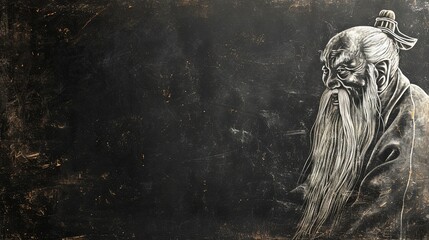 Inspirational Art of Confucius On Black Grunge Wall with Space for Text