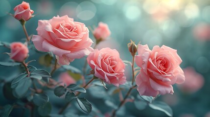 Generative AI : Beautiful pink roses on a soft background