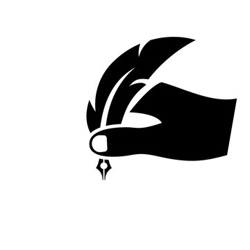recommend clip art: Fountain pen hold in hand black icon. Ink pen flat icon. Vintage pen in hand of poet and artist. Working with literature and creativity. Vector illustration flat design. Isolated on white background.