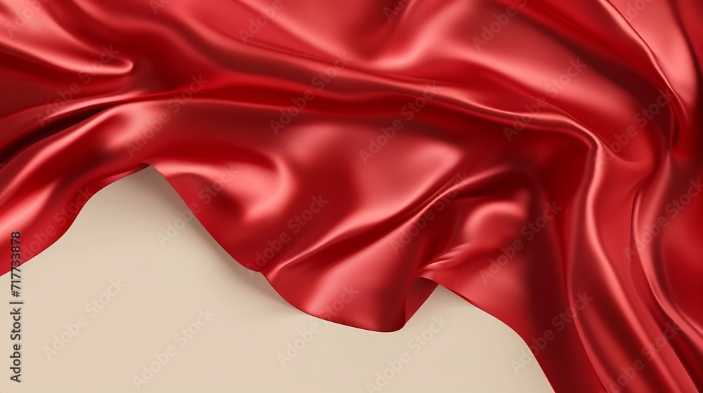 Poster generative ai : flying red silk textile fabric flag background.