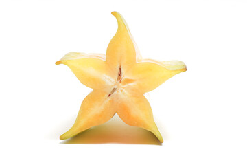Fototapeta premium Half cut fresh organic star fruit delicious front view isolated on white background clipping path