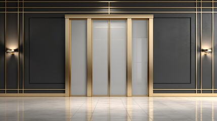 Elegant Gold-Trimmed Elevator Doors in a Modern Luxury Hallway