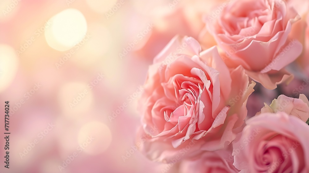 Aufkleber generative ai : roses flower as smooth and soft, pink tone with blurred bokeh for greeting