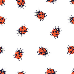 Ladybugs pattern. Seamless ladybirds background, repeating print. Lady bugs, dotted beetles, endless texture design for wallpaper. Flat vector illustration for wrapping, fabric, textile and decoration © Good Studio