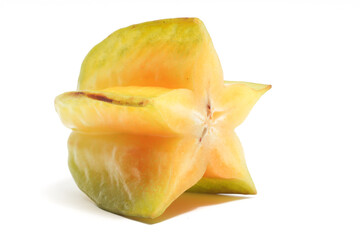 Half cut fresh organic star fruit delicious side view isolated on white background clipping path