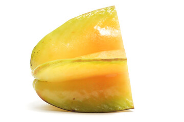 Half cut fresh organic star fruit delicious side view isolated on white background clipping path
