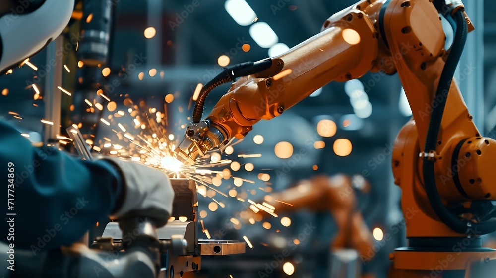 Aufkleber Generative AI : Manager engineer check and control automation robot arms machine in intelligent factory industrial 