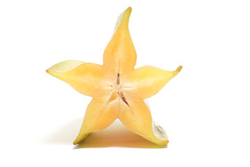 Fototapeta premium Half cut fresh organic star fruit delicious front view isolated on white background clipping path