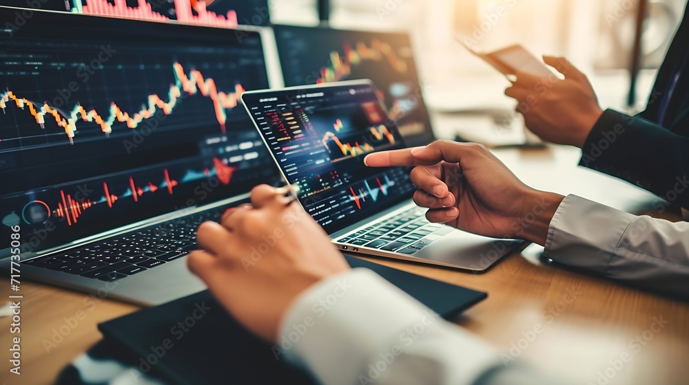 Poster generative ai : investors are pointing to laptops that have investment information stock markets