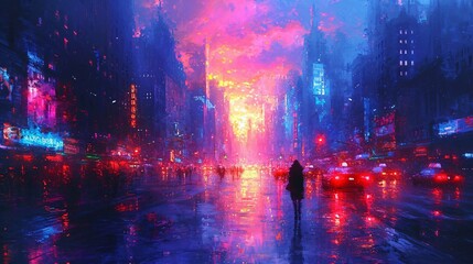 NYC Nightlife: A Vibrant Cityscape in Rainy Conditions Generative AI