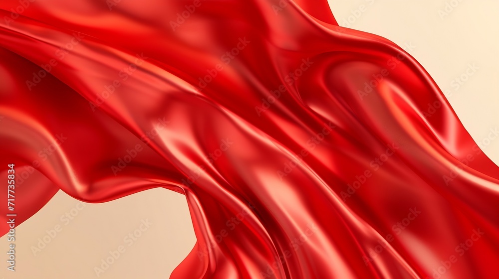 Poster generative ai : flying red silk textile fabric flag background.