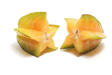 Half cut fresh organic star fruit delicious isolated on white background clipping path