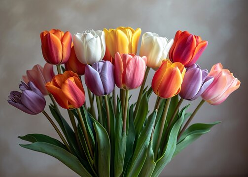 Blooming Beauties: A Vibrant Bouquet of Tulips in Spring Generative AI