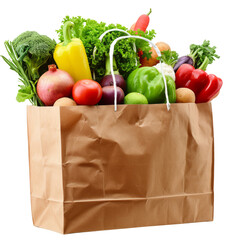 shopping bag filled with fresh groceries neatly laid out on a clean white background