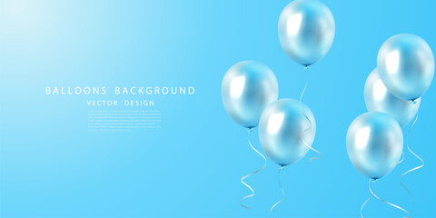 Celebration background with beautifully arranged blue balloons. Vector 3D illustration design