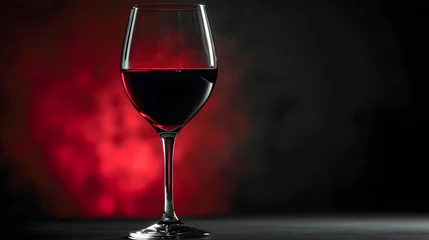 Fotobehang Elegant glass of red wine with a dark, moody background highlighted by a red accent. © Gayan