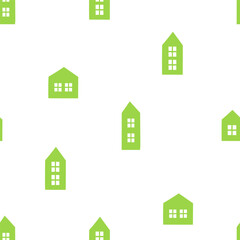 Seamless pattern with green thin house