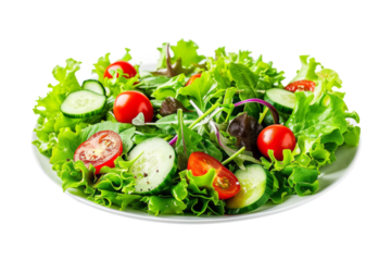 fresh and crisp summer salad including a mixture of leafy greens, cherry tomatoes, cucumbers and a light vinaigrette, healthy vegetarian food concept