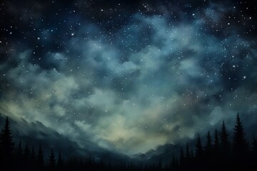 Obraz premium Night sky with stars and clouds. Hand drawn art. Generative ai