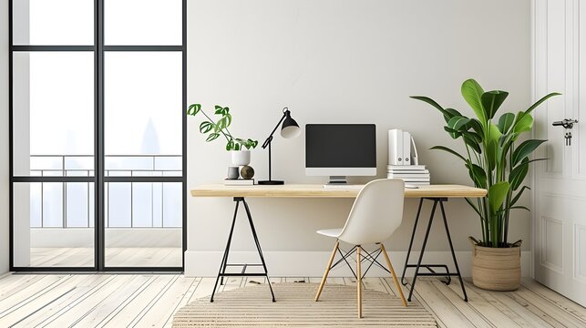 modern living room, a minimalist home office setup with a sleek desk and ergonomic chair, reflecting the trend of remote work