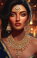 Radiant Indian woman with jewelry. Generative AI