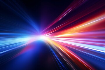 Neon light rays and glowing lines abstract background