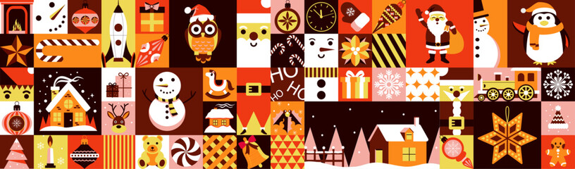 Abstract Christmas background. A large collection of Merry Christmas and Happy New Year! Mosaic art.  © AliArt