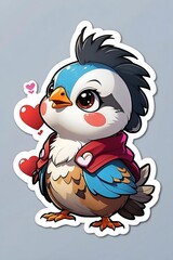 Cute Valentine Small bird wearing a red jacket with red hearts Sticker 