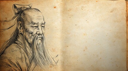 Sketch of Confucius Philosopher On Old Dirty Page With Space for Text