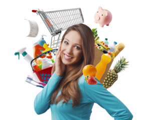 Young woman thinking about grocery shopping