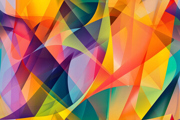 Color luminogram, layered angular geometric shapes in vibrant colors, seamless pattern, for textile